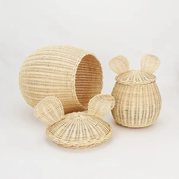 2er Set Aufbewahrungskörbe aus Rattan im Maus-Design 2er Set Aufbewahrungskörbe aus Rattan im Maus-Design