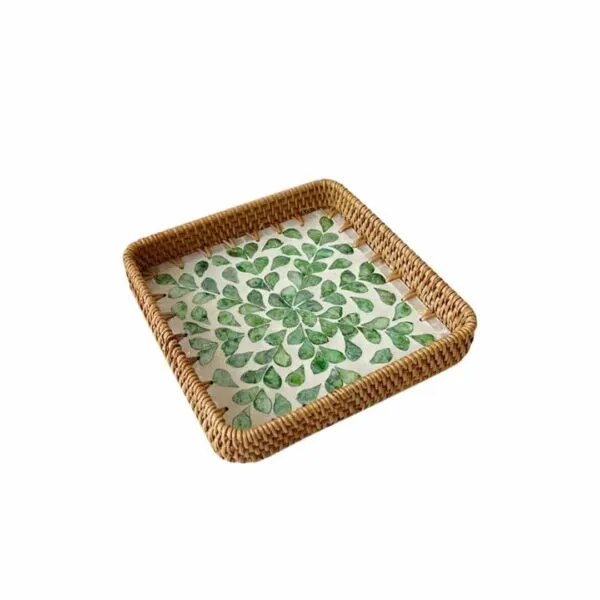 3er-Set Rattan-Tabletts mit Blattmuster 3er-Set Rattan-Tabletts mit Blattmuster