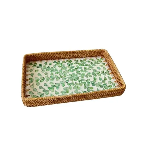 3er-Set Rattan-Tabletts mit Blattmuster 3er-Set Rattan-Tabletts mit Blattmuster