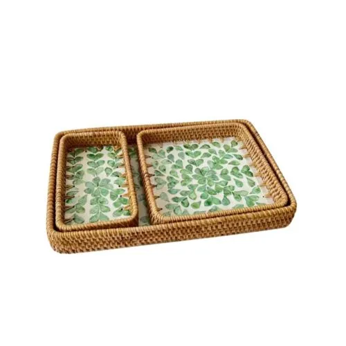 3er-Set Rattan-Tabletts mit Blattmuster 3er-Set Rattan-Tabletts mit Blattmuster