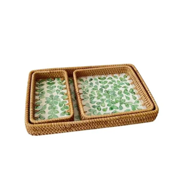 3er-Set Rattan-Tabletts mit Blattmuster 3er-Set Rattan-Tabletts mit Blattmuster