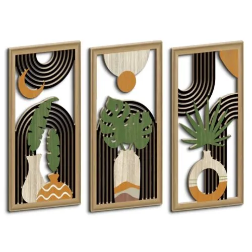 3er-Set Wanddeko aus Holz, künstlerisch