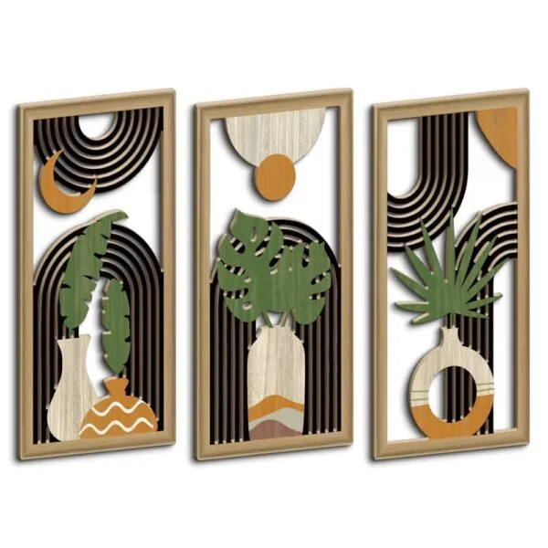 3er-Set Wanddeko aus Holz, künstlerisch 3er-Set Wanddeko aus Holz, künstlerisch