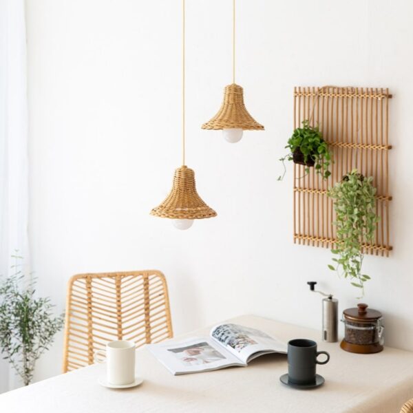 Antiker Rattan-Pendelleuchte im chinesischen Stil
