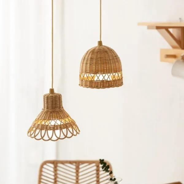 Antiker Rattan-Pendelleuchte im chinesischen Stil