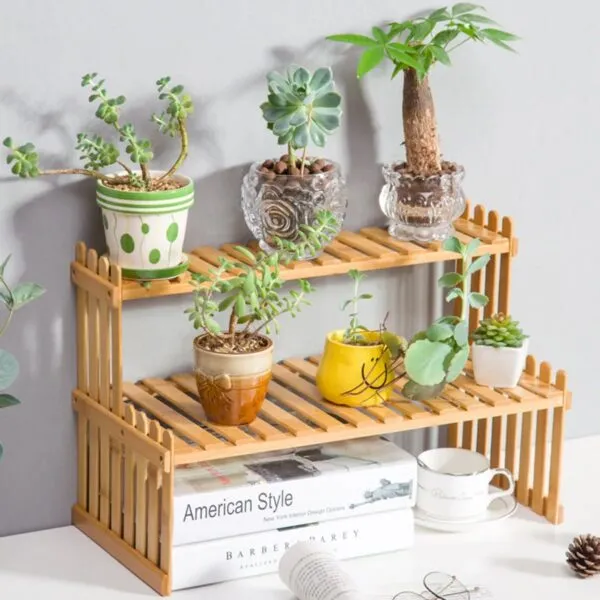 Bambus-Etagere natur, zwei Ebenen mit Lattenrost Bambus-Etagere natur, zwei Ebenen mit Lattenrost