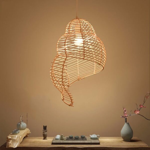 Beiger Rattan Lampenschirm im Muschel-Design, Vintage Landhausstil