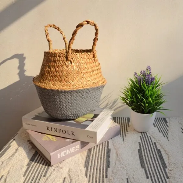 Boho-Aufbewahrungskorb aus Rattan, zweifarbig Boho-Aufbewahrungskorb aus Rattan, zweifarbig