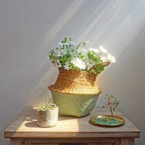 Boho-Aufbewahrungskorb aus Rattan, zweifarbig Boho-Aufbewahrungskorb aus Rattan, zweifarbig