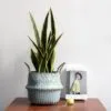 Boho-Korb aus Rattan mit Streifenmuster Boho-Korb aus Rattan mit Streifenmuster