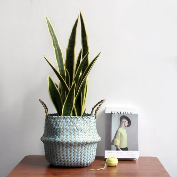 Boho-Korb aus Rattan mit Streifenmuster Boho-Korb aus Rattan mit Streifenmuster
