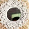 Boho-Spiegel aus handgeflochtenem Stroh und Baumwolle