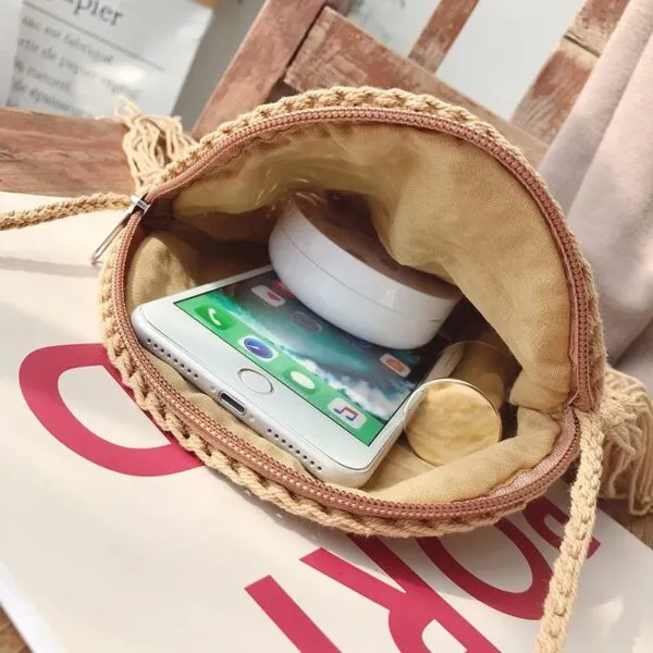 Boho-Umhängetasche aus Rattan für Damen Boho-Umhängetasche aus Rattan für Damen