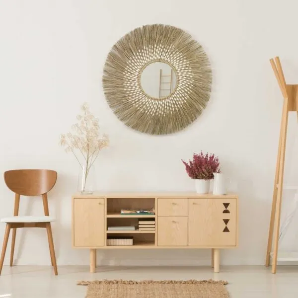 Boho-Wandspiegel aus Rattan Boho-Wandspiegel aus Rattan