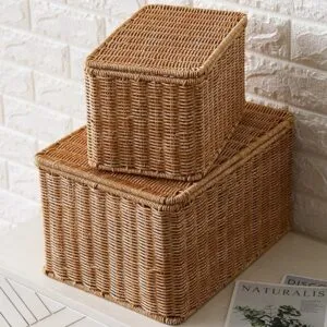 Brauner Aufbewahrungskorb aus Rattan für Zuhause