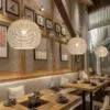Chinesische Rattan-Hängelampe mit LED Chinesische Rattan-Hängelampe mit LED