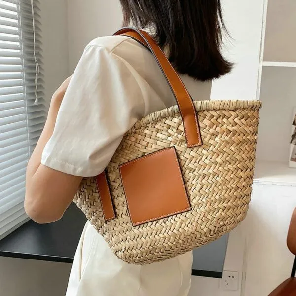 Damen Strohtasche aus geflochtenem Raffia, Naturbraun, Sommer Tasche Damen Strohtasche aus geflochtenem Raffia, Naturbraun, Sommer Tasche