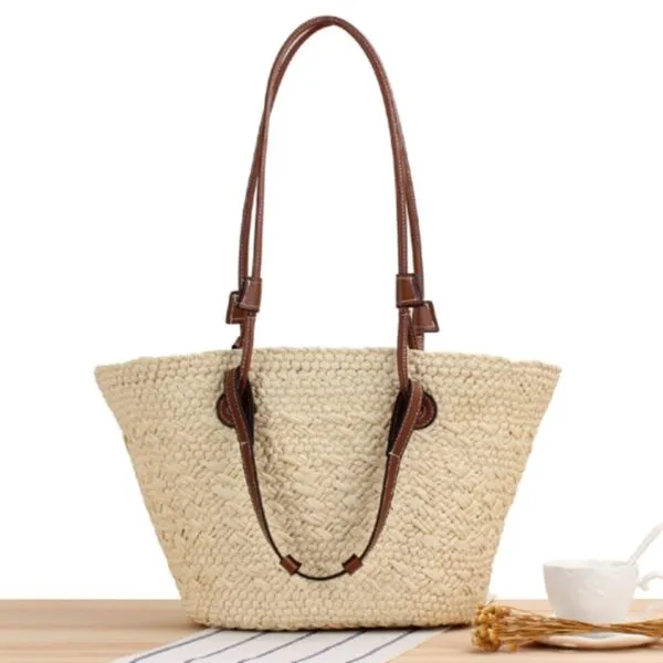 Damen Strohtasche mit Henkeln, handgeflochten Damen Strohtasche mit Henkeln, handgeflochten