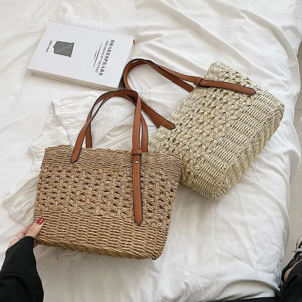 Damenhandtasche aus Stroh in Beige oder Braun Damenhandtasche aus Stroh in Beige oder Braun