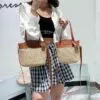 Damenhandtasche aus Stroh und Kunstleder Damenhandtasche aus Stroh und Kunstleder