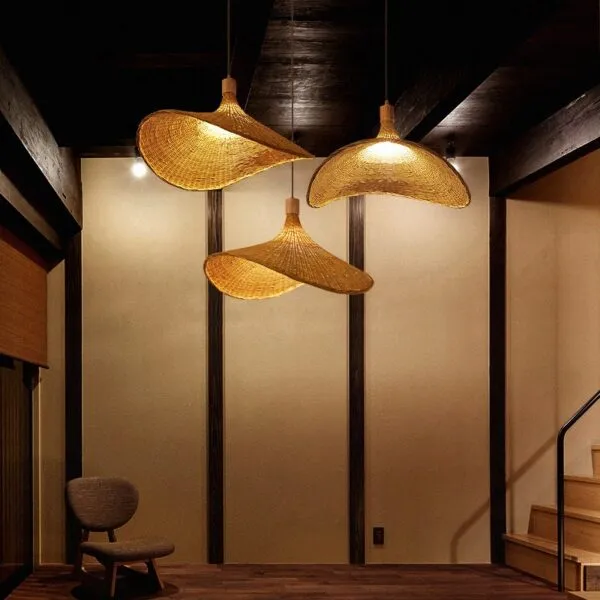 Deckenleuchte aus Rattan und Bambus, Vietnam Design Deckenleuchte aus Rattan und Bambus, Vietnam Design