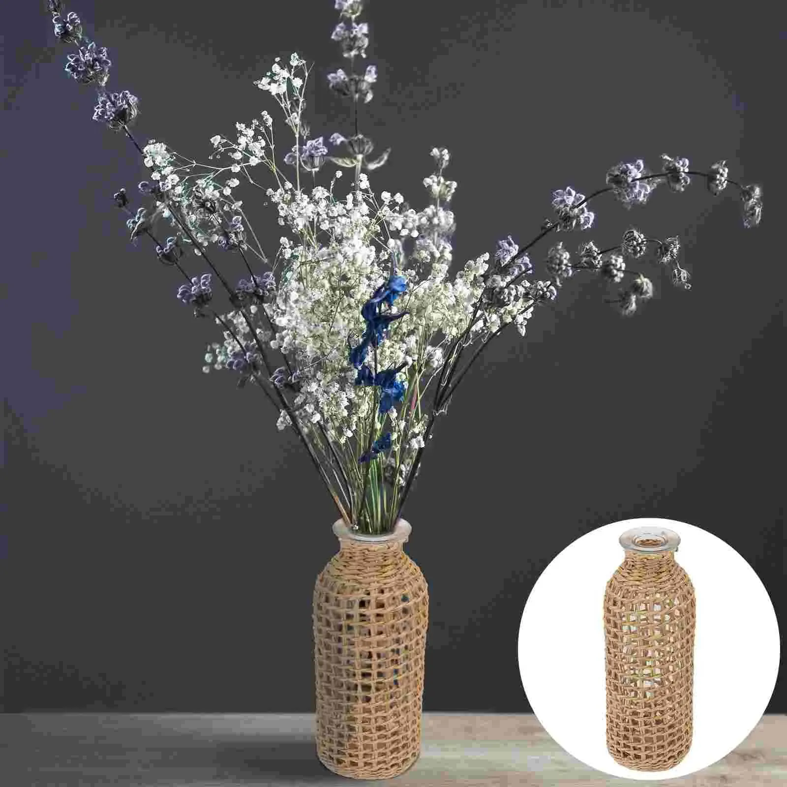 Handgefertigte Korbgeflecht-Vase mit Weidenoptik