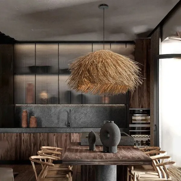 Design-Hängelampe aus Rattan