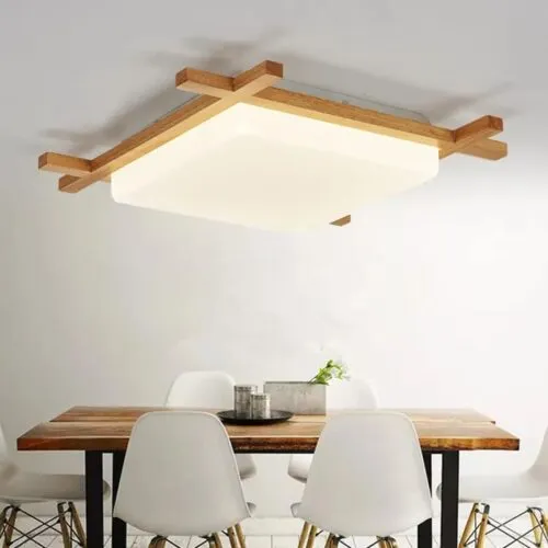 Elegante quadratische Holz-Hängelampe