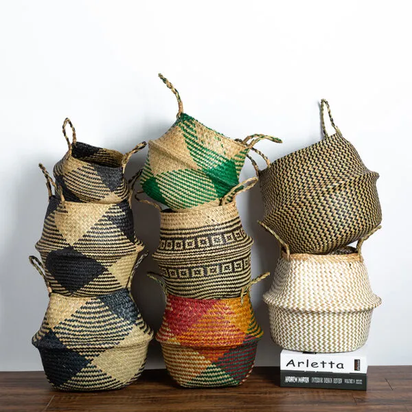 Faltbarer Aufbewahrungs-Übertopf aus handgeflochtenem Weidenholz und Rattan mit rechteckigem Muster Faltbarer Aufbewahrungs-Übertopf aus handgeflochtenem Weidenholz und Rattan mit rechteckigem Muster