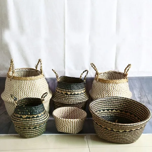 Faltbarer Aufbewahrungskorb aus Weide im Boho-Stil fürs Badezimmer Faltbarer Aufbewahrungskorb aus Weide im Boho-Stil fürs Badezimmer