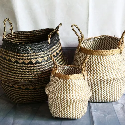 Faltbarer Aufbewahrungskorb aus Weide im Boho-Stil fürs Badezimmer Faltbarer Aufbewahrungskorb aus Weide im Boho-Stil fürs Badezimmer