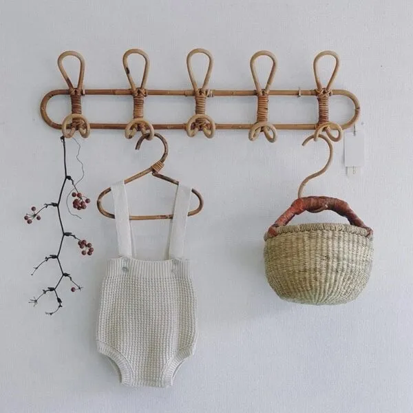 Garderobenhaken aus Rattan, 5 Haken, Vintage-Stil Garderobenhaken aus Rattan, 5 Haken, Vintage-Stil