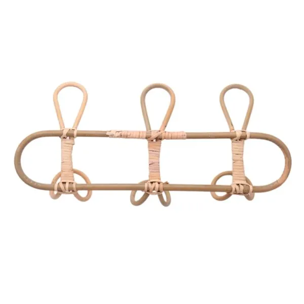 Garderobenhaken mit 3 Haken aus hellem Rattan Garderobenhaken mit 3 Haken aus hellem Rattan
