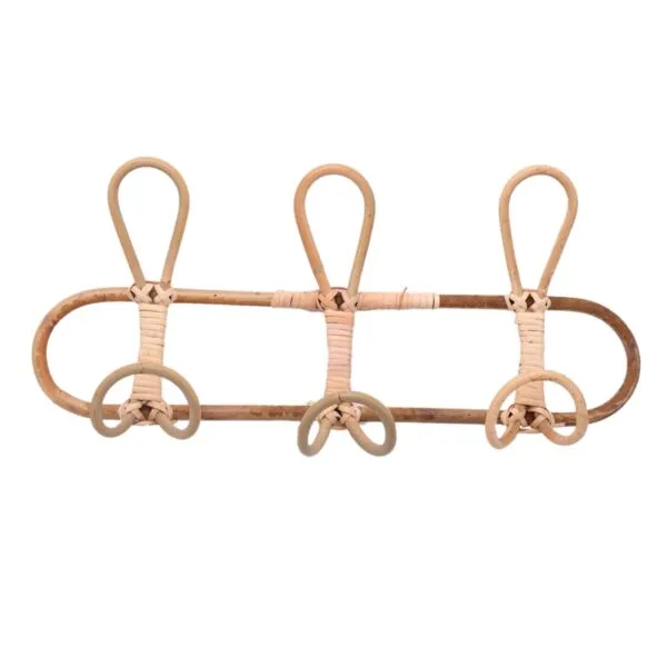 Garderobenhaken mit 3 Haken aus hellem Rattan Garderobenhaken mit 3 Haken aus hellem Rattan