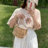 Geflochtene Rattan Handtasche im Korbdesign