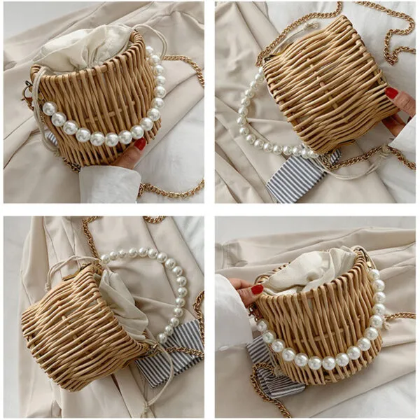 Geflochtene Rattan Handtasche im Korbdesign