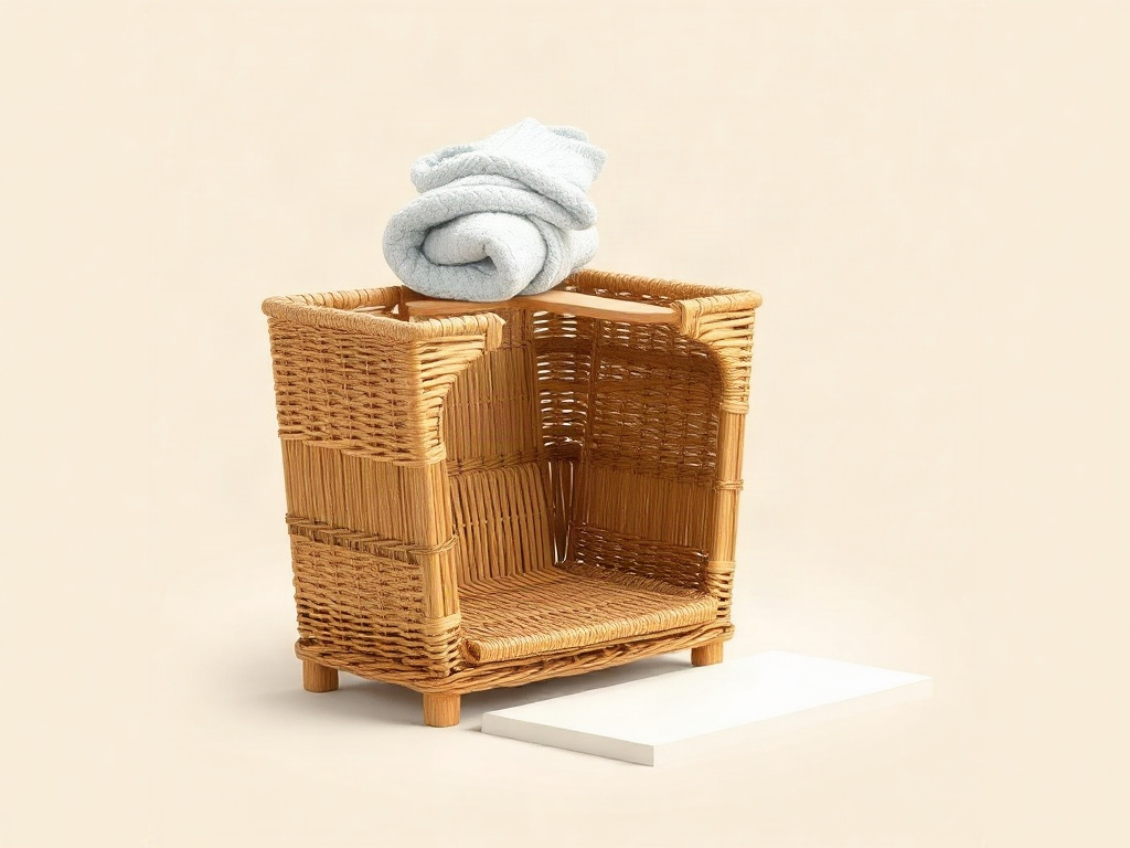 Ansicht des inneren Gestells und der Flechtdichte eines Rattan-Wäschekorbs