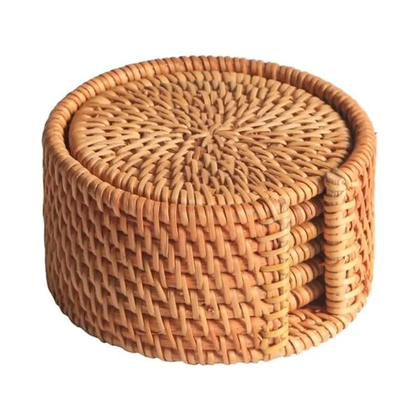 Getränkeuntersetzer-Set aus Rattan