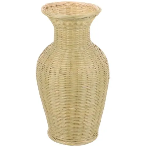Große Dekovase aus Rattan in Beige Große Dekovase aus Rattan in Beige