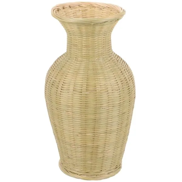Große Dekovase aus Rattan in Beige Große Dekovase aus Rattan in Beige