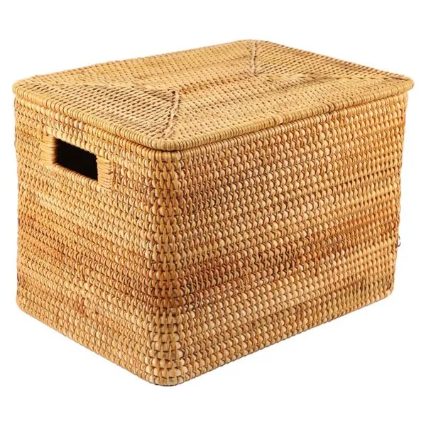 Großer Rattankorb mit Deckel und Griffen