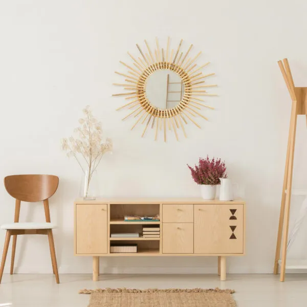 Großer Sonnenspiegel aus Rattan Großer Sonnenspiegel aus Rattan