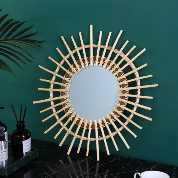 Großer Sonnenspiegel aus Rattan Großer Sonnenspiegel aus Rattan