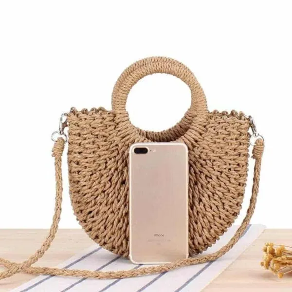 Halbrunde Rattan-Umhängetasche Halbrunde Rattan-Umhängetasche