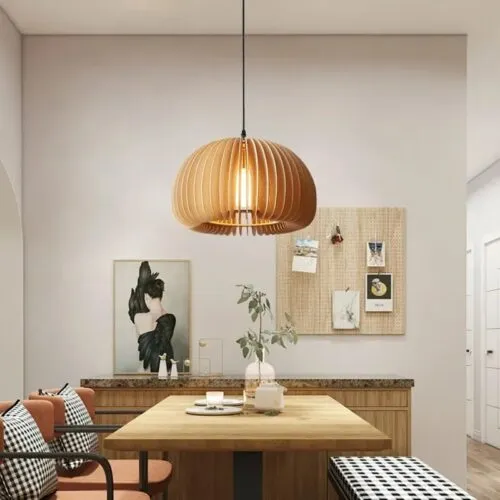 Handgefertigte Holz-Hängelampe mit natürlichem Design