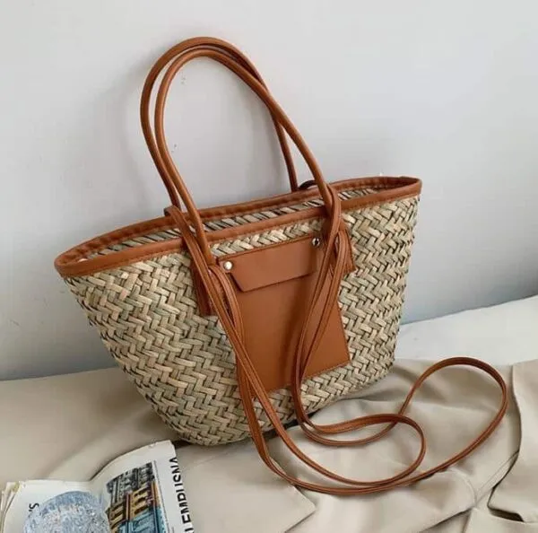 Handgefertigte Strohtasche für den Sommer, groß, braun, für Damen Handgefertigte Strohtasche für den Sommer, groß, braun, für Damen