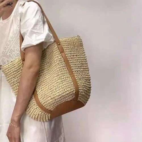 Handgeflochtene Strohtasche für Damen Handgeflochtene Strohtasche für Damen