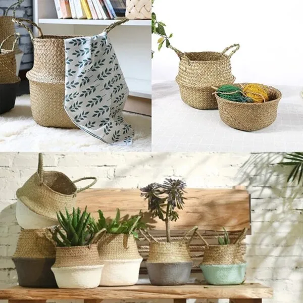 Handgeflochtener Aufbewahrungskorb aus Rattan in Grau Handgeflochtener Aufbewahrungskorb aus Rattan in Grau