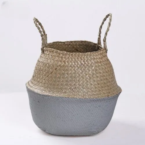 Handgeflochtener Aufbewahrungskorb aus Rattan in Grau Handgeflochtener Aufbewahrungskorb aus Rattan in Grau