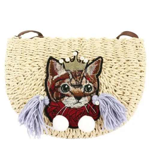 Handgeflochtener Korb mit Katzenmotiv Handgeflochtener Korb mit Katzenmotiv
